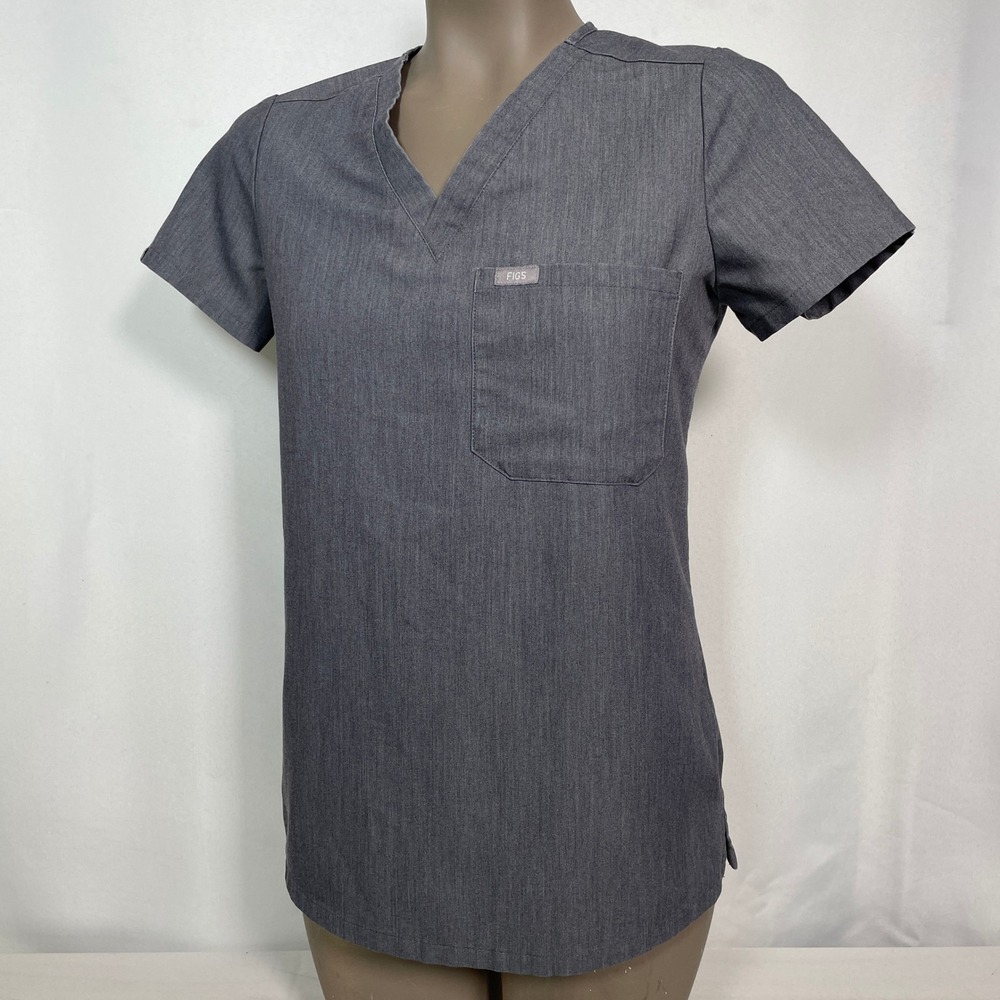 FIGS Catarina One-Pocket Charcoal Gray Heather Scrub Top Women's XXS - Picture 3 of 10